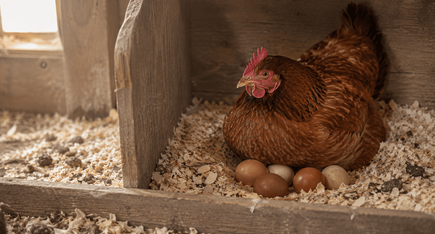 Chicken with hatching eggs